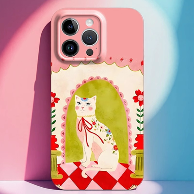 复古白猫手机壳苹果16菲林全包边