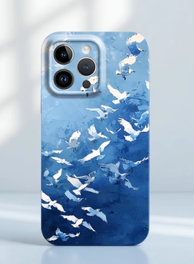 蓝色油画飞翔海鸥菲林适用iPhone16/15promax手机壳华为pura70畅享60软vivos19s20iqoo12小米15红米k80苹果14