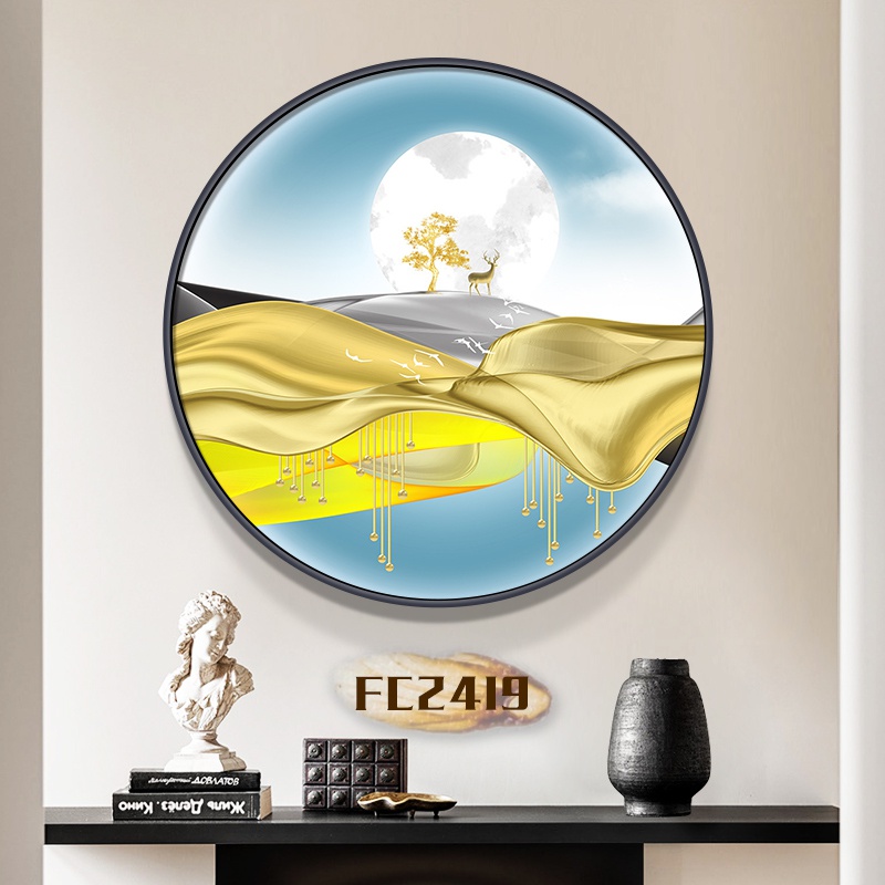卧室圆形走廊新o中式客厅挂画餐厅麋鹿壁画简约现代入户玄关装饰图片