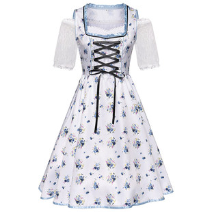 夏季女士短袖方领连衣裙舞台表演服 啤酒节狂欢节连衣裙围裙套装