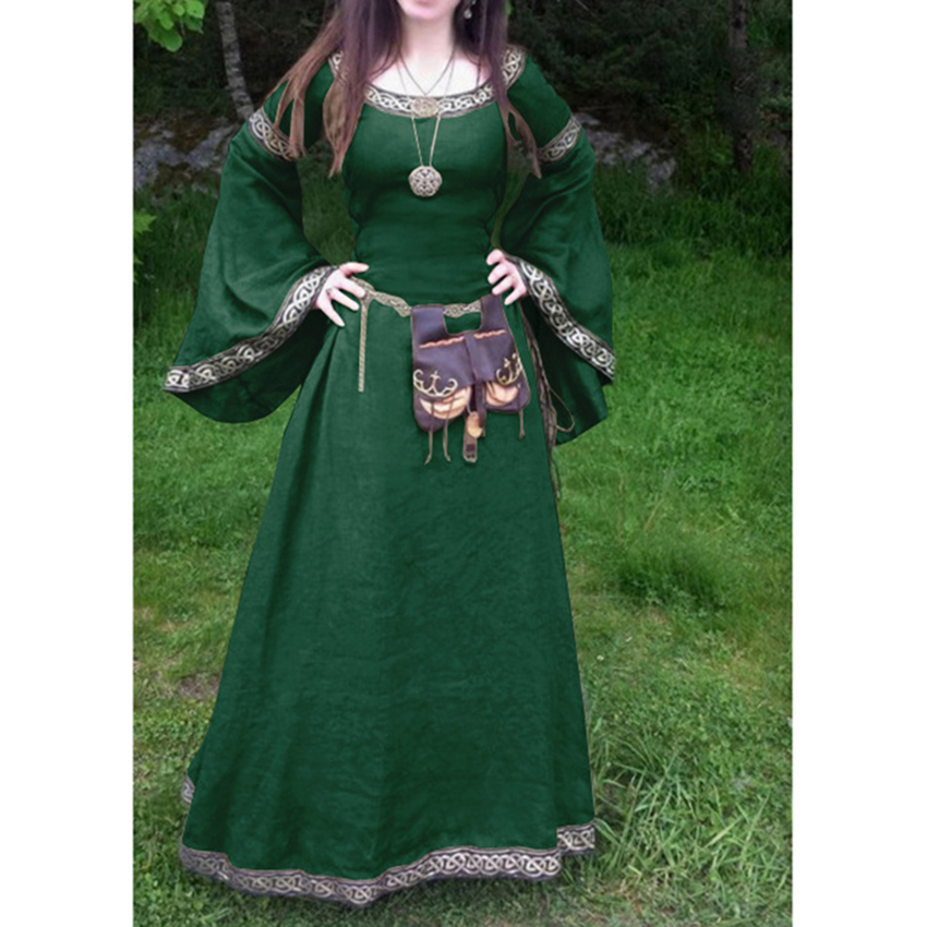 文艺复兴喇叭袖拼接中世纪连衣裙