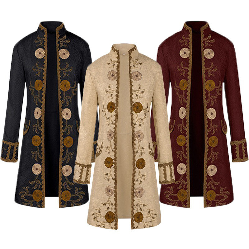 欧美男士秋冬立领外套提花大衣