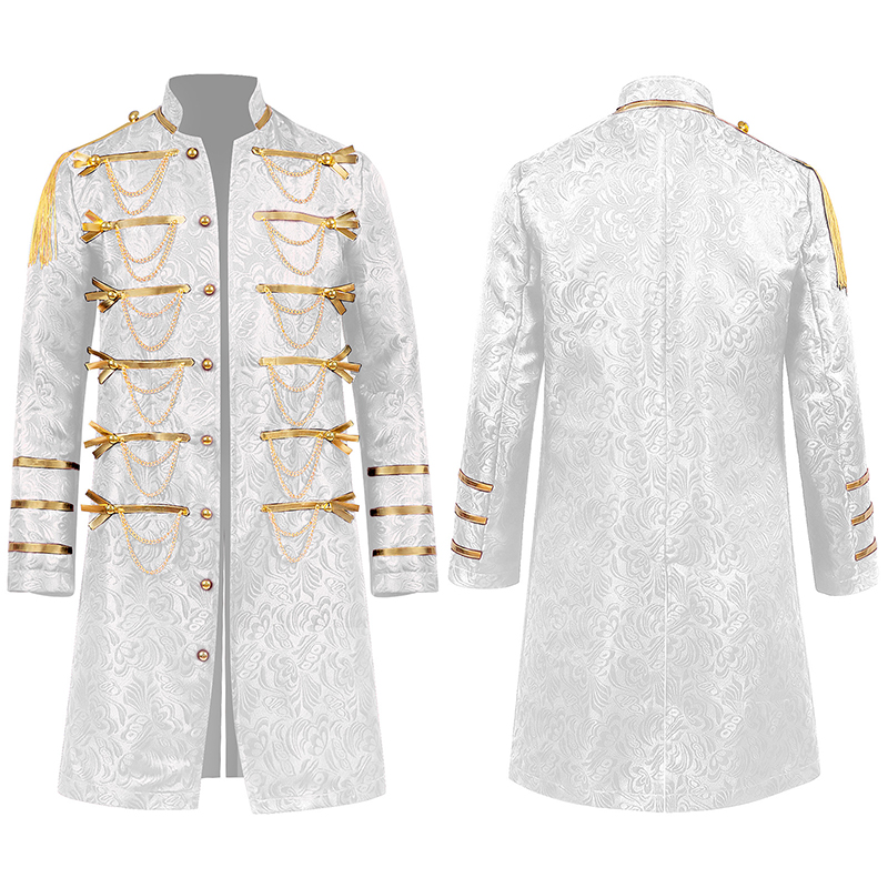 万圣节欧美男士纯色链条装饰大衣蒸汽朋克复古鼓手演出立领制服