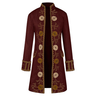 欧美男士秋冬立领外套提花大衣 复古蒸汽中长款开衫风衣服装外套