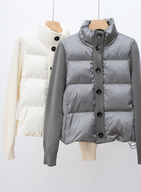 奢级LP感针梭拼工艺羊绒鹅绒服立领拼接羊绒针织袖蓬松保暖羽绒服