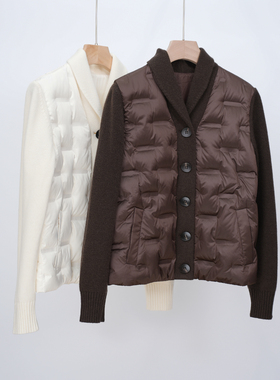 LP老钱感羊毛羊绒新款小翻领拼接白鹅绒长袖单排扣羽绒服短外套女