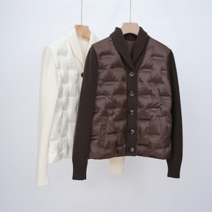 LP老钱感羊毛羊绒新款小翻领拼接白鹅绒长袖单排扣羽绒服短外套女