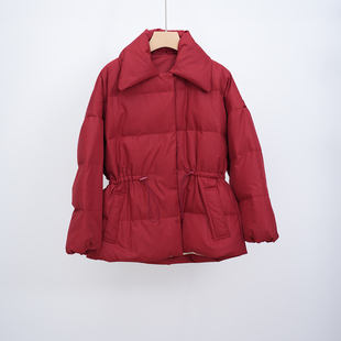 新年圣诞红90白鹅绒外套女灿美秋日抽绳保暖羽绒服