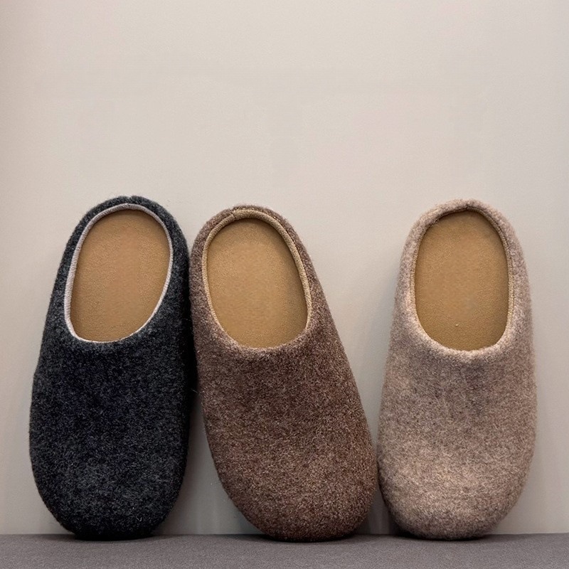 厚底勃肯鞋女包头半拖鞋外穿2025秋冬新款一脚蹬毛毡穆勒拖鞋