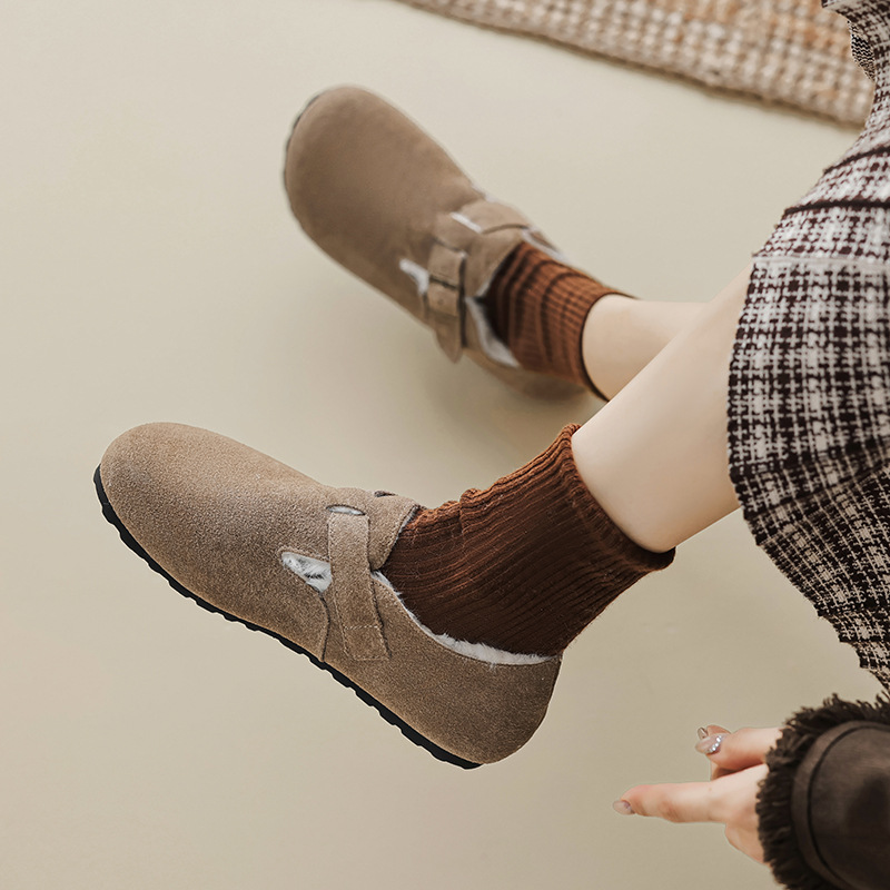 真皮牛反绒棉鞋女2025新款冬季