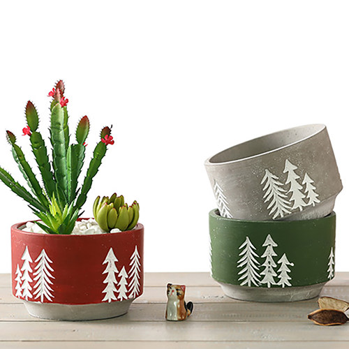 北欧圣诞节日水泥花盆摆件装饰