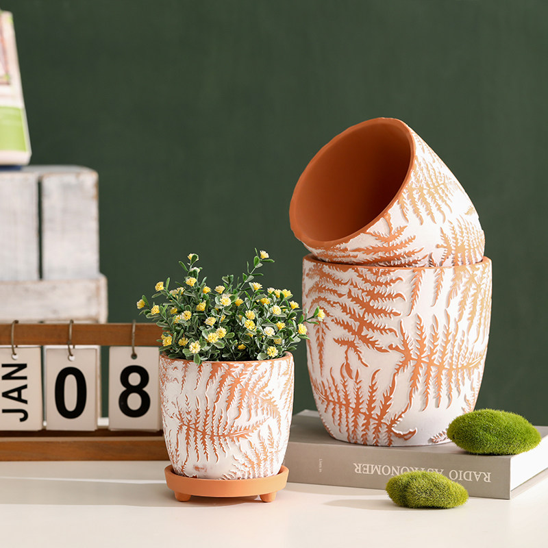 工艺植物纹理拼色红陶土花盆家用北欧透气有孔植物多肉绿植带托盘,鲜花速递/花卉仿真/绿植园艺,花盆,淘宝优惠券,粉丝福利购,淘宝优惠卷