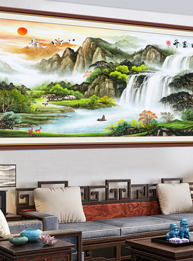 旭日东升聚宝盆办公室字画中式山水客厅国画沙发背景墙纸墙贴壁画