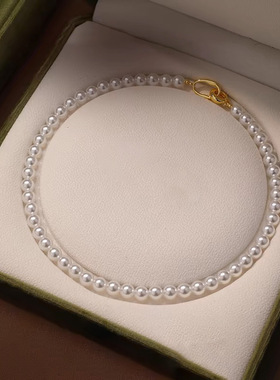 施家珍珠项链女小众颈链韩版气质网红金属正圆仿珍珠