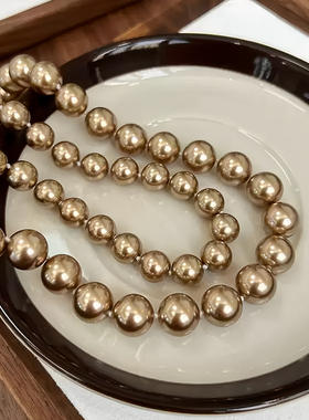 美拉德咖色施家珍珠项链女轻奢小众摩卡金棕色毛衣链