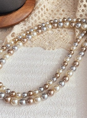 S925银元宝扣轻美拉德风 施家珍珠混咖色珍珠项链女