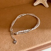 S925银双层贝珠强光珍珠手链碎银子缠绕手链银手饰轻奢风小众