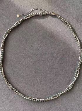 925碎银子真多麻灰色珍珠项链女轻奢高级感双层叠戴颈链