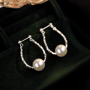 贝珠高端碎银子耳钉女款银针高级感气质耳环轻奢小众独特百搭耳饰