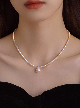 S925银链子贝珠高级小米珍珠项链女新款轻奢小众毛衣链颈链礼物