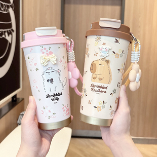 茶水分离保温杯女高颜值可爱办公室吸管咖啡杯双饮杯便携随行杯子