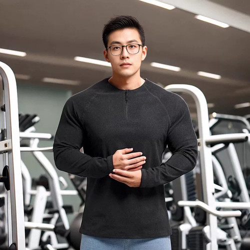 德绒健身显大半拉链运动长袖