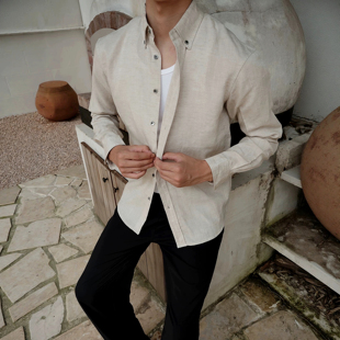 纯色天丝凉感透气衬衣男士 Light 衬衫 亚麻长袖 休闲上衣 Weight美式