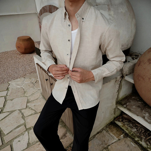 美式老钱风亚麻天丝显壮衬衫