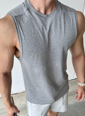 Light Weight美式无缝提花运动显壮坎肩夏季速干训练健身弹力背心