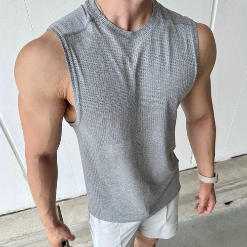 美式无缝提花显壮坎肩运动背心男