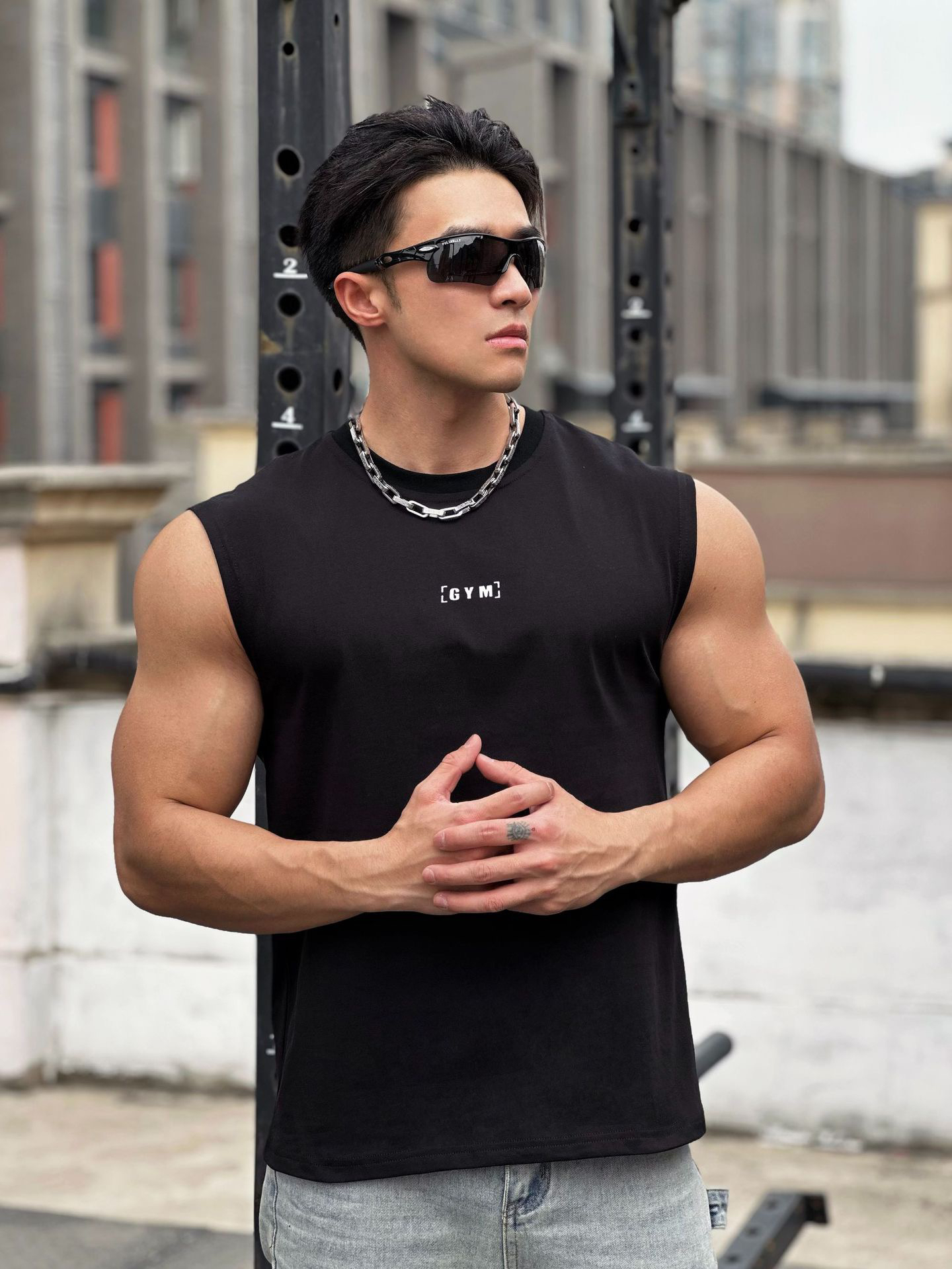 Light Weight美式重磅纯棉宽肩背心无袖T恤坎肩男跑步健身运动