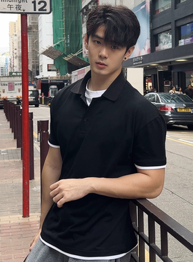 Light Weight新款索罗娜老钱风假两件polo衫休闲高级收袖口T恤男