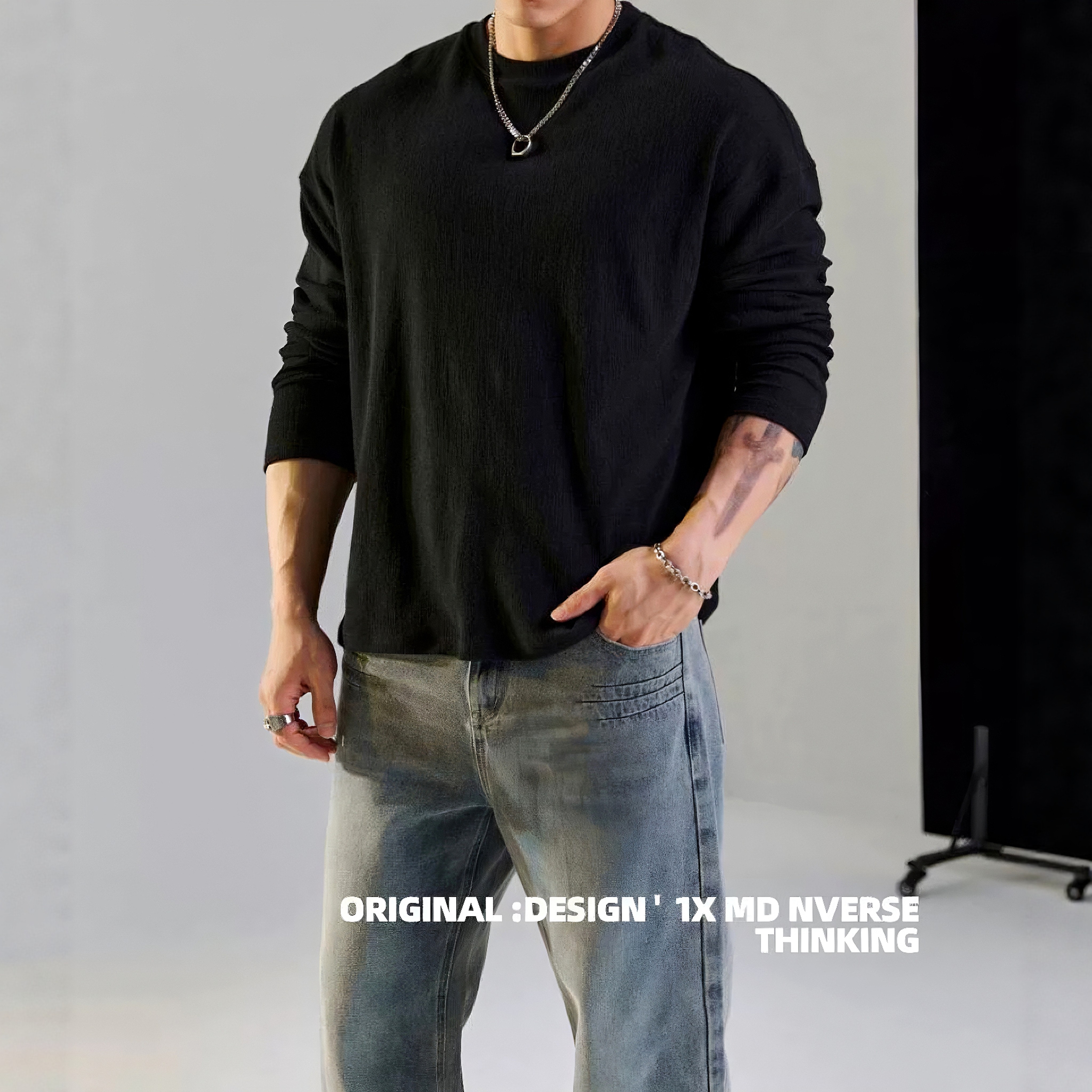 Light Weight肌理宽松显大透气松弛感长袖T恤男运动休闲健身训练