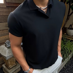 正肩短袖 海鸥领POLO衫 男老钱风透气冰感弹力T恤 Weight美式 Light