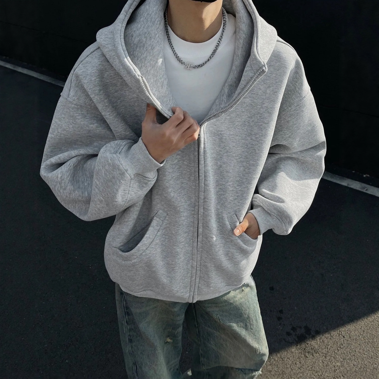 显壮短款卫衣廓形连帽硬挺外套