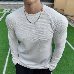 Light 男 Weight无缝提花健身显壮高弹泡泡布运动透气速干T恤长袖