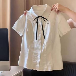 蕾丝花边短袖 学院风小众减龄衬衫 显瘦时尚 夏季 衬衣女 甜美2025新款