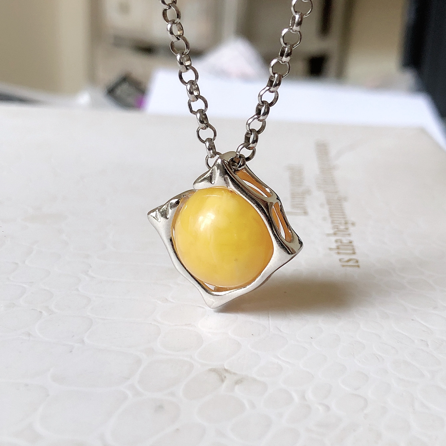 S925纯银吊坠空托时尚男女圆珠DIY蜜蜡松石珍珠玉石无损镶嵌配件