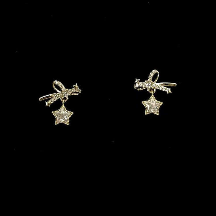 甜酷超闪蝴蝶结耳环高级感百搭五角星耳钉女冷淡风时尚辣妹耳饰