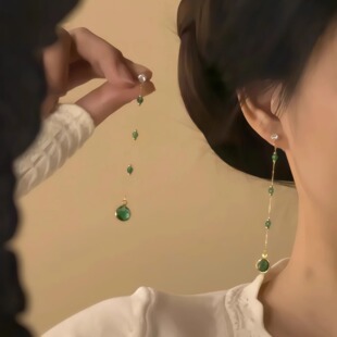 【青川谣】新中式流苏耳环女绿色复古风耳坠轻奢小众气质长款耳饰