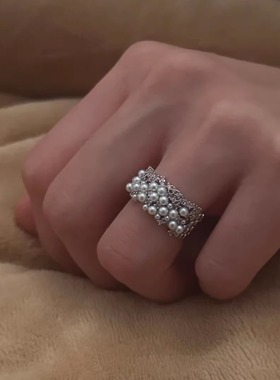 【璀璨人生】轻奢设计感珍珠镶钻戒指女巴洛克复古风高级开口指环