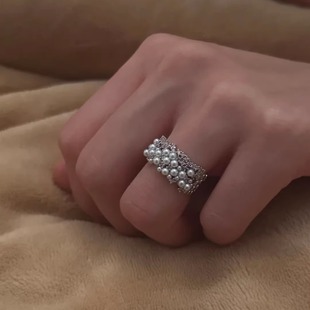 【璀璨人生】轻奢设计感珍珠镶钻戒指女巴洛克复古风高级开口指环