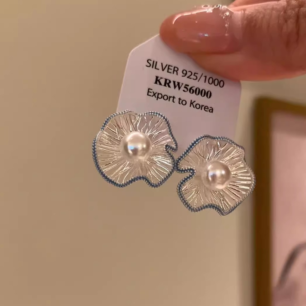 【荷塘月色】卷叶边珍珠耳钉女小众设计感高级轻奢气质耳环耳饰品