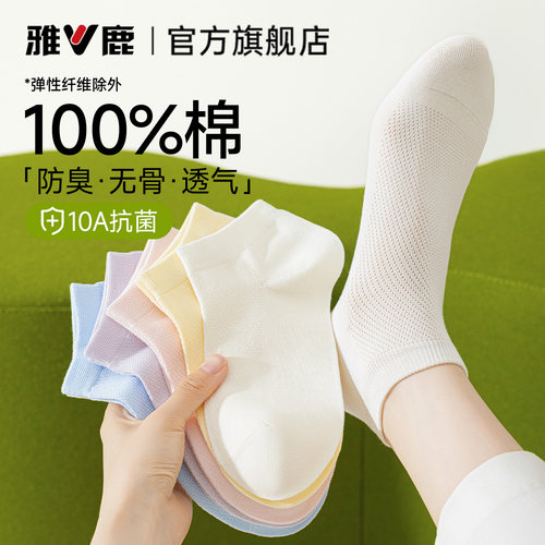100%纯棉夏季清新色系女短袜