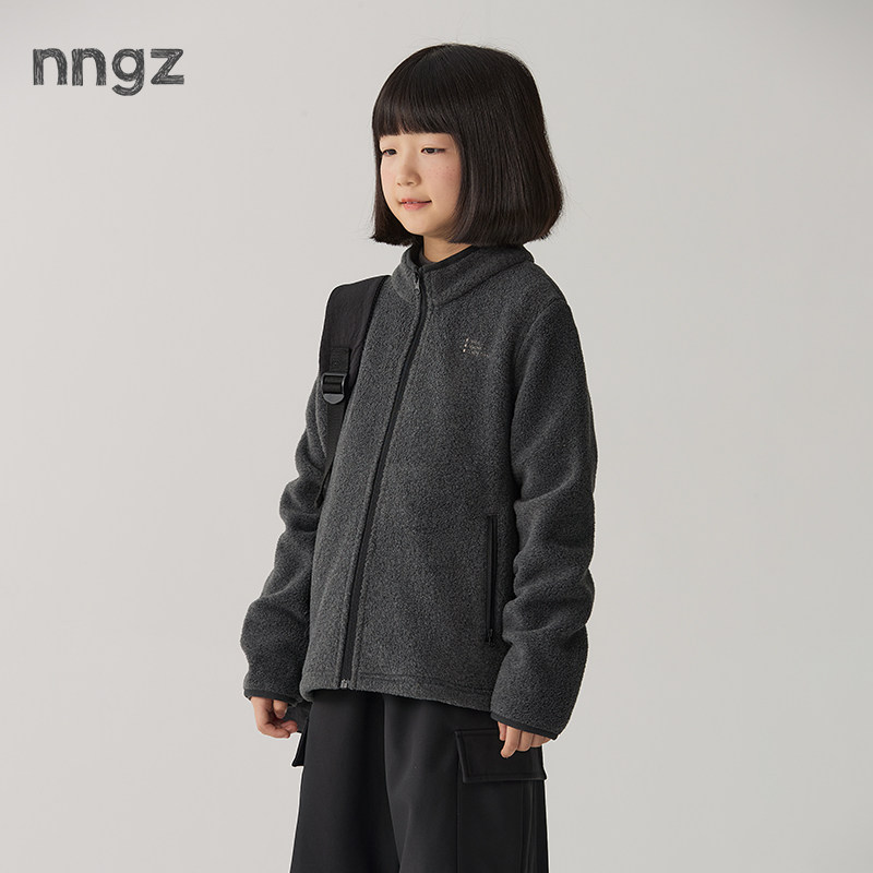 NNGZ女童双面摇粒绒外套秋冬季学生校服神器保暖舒适儿童拉链开衫