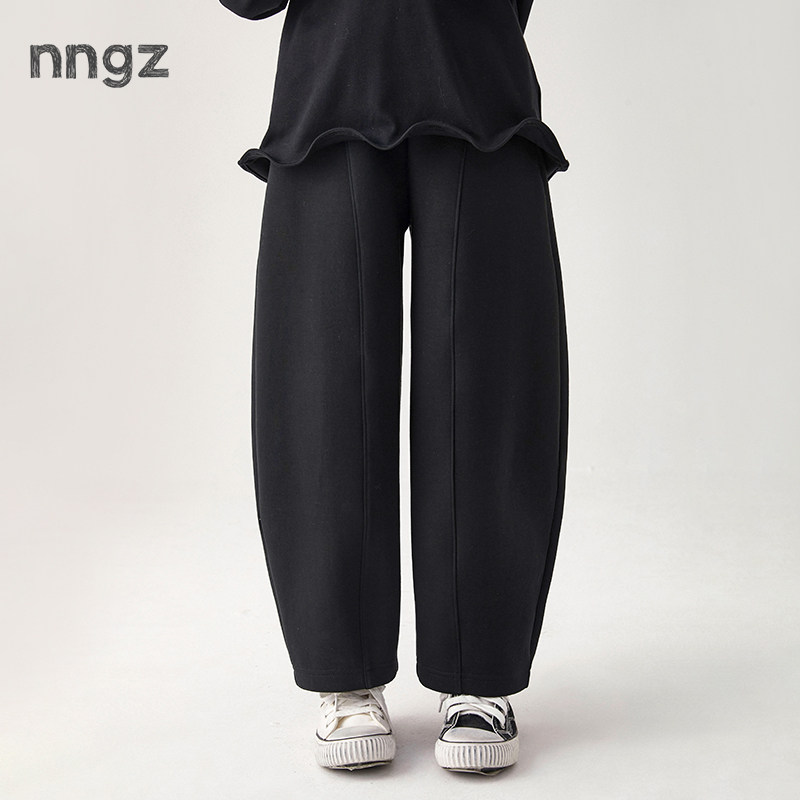 NNGZ设计师风女童立裁廓形休闲裤春季柔软亲肤儿童小脚裤童装长裤