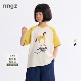 童装 洋气百搭儿童套头衫 上衣 t恤夏季 NNGZ设计师女童玩偶印花短袖