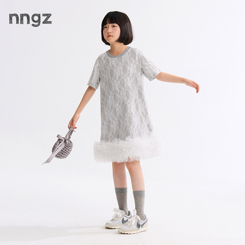 NNGZ设计师风女童蕾丝蛋糕t恤裙26夏季新款网纱公主裙儿童连衣