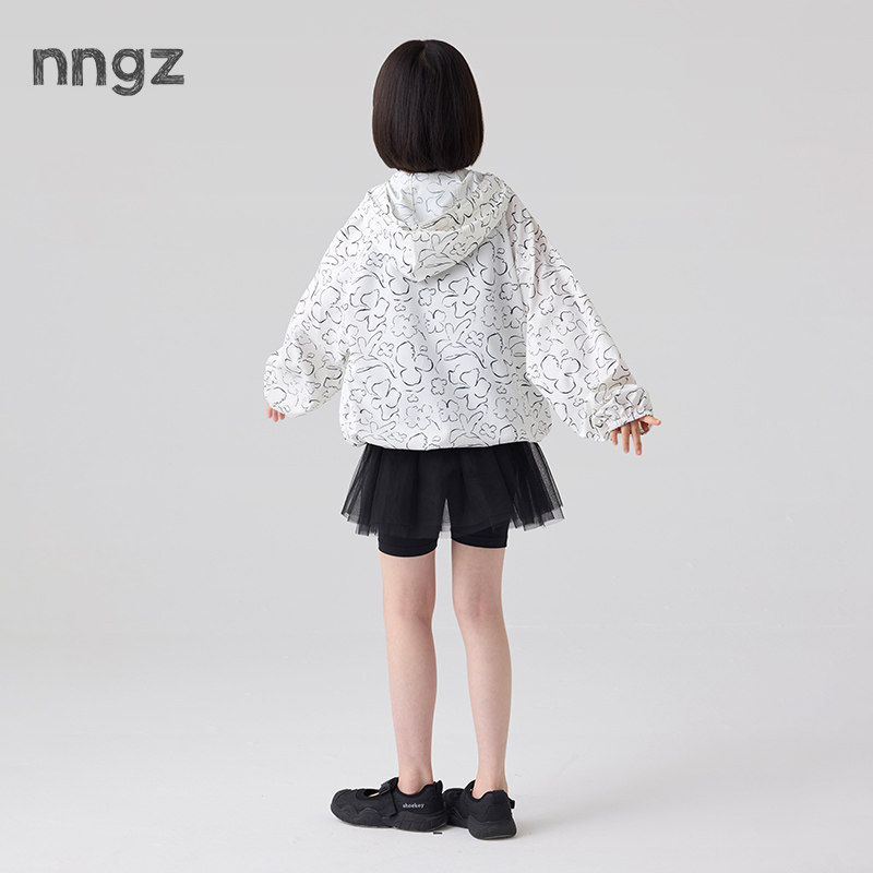 NNGZ设计师女童手绘花朵满印防晒衣服26夏季新款儿童轻薄防晒外