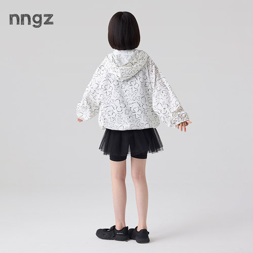 NNGZ设计师女童手绘花朵满印防晒衣服26夏季新款儿童轻薄防晒外套